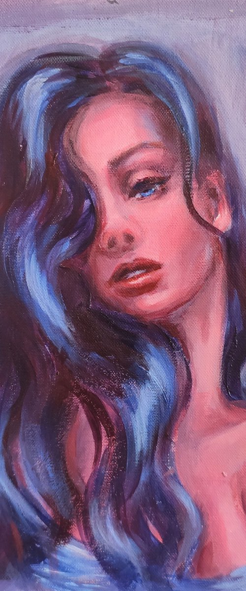 Original acrylic painting Blue Series Woman Portrait II by Anastasia Art Line