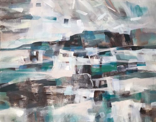 Landscape. Misty valley 2. one of a kind, gift, contemporary art. by Galina Poloz