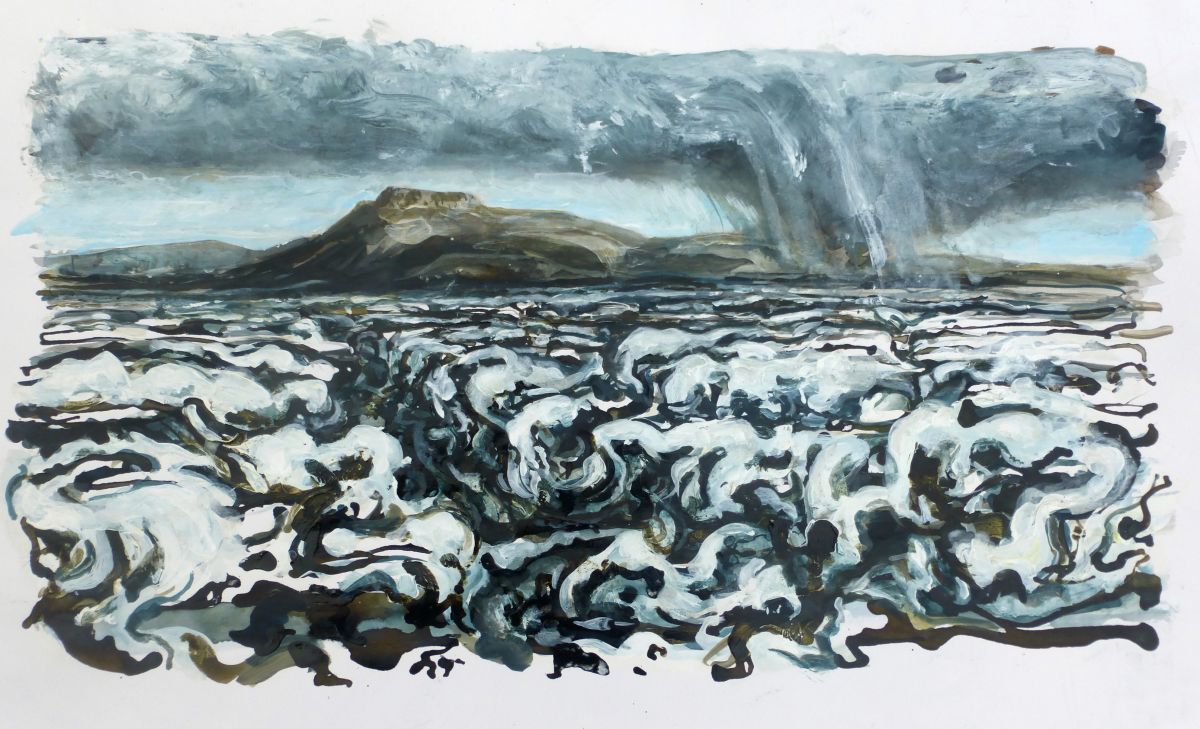 Illustrative Landscape Painting By John Sharp, 20 X 13, A Hill In Yorkshire, Squall, Original Artwork