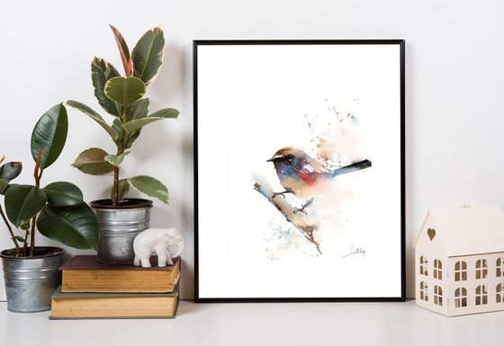 Colourful wren bird watercolor painting