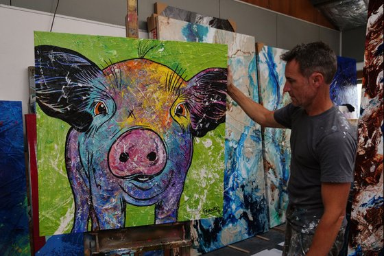 Don Junior 100cm x 100cm Pig Textured Abstract Realism Art