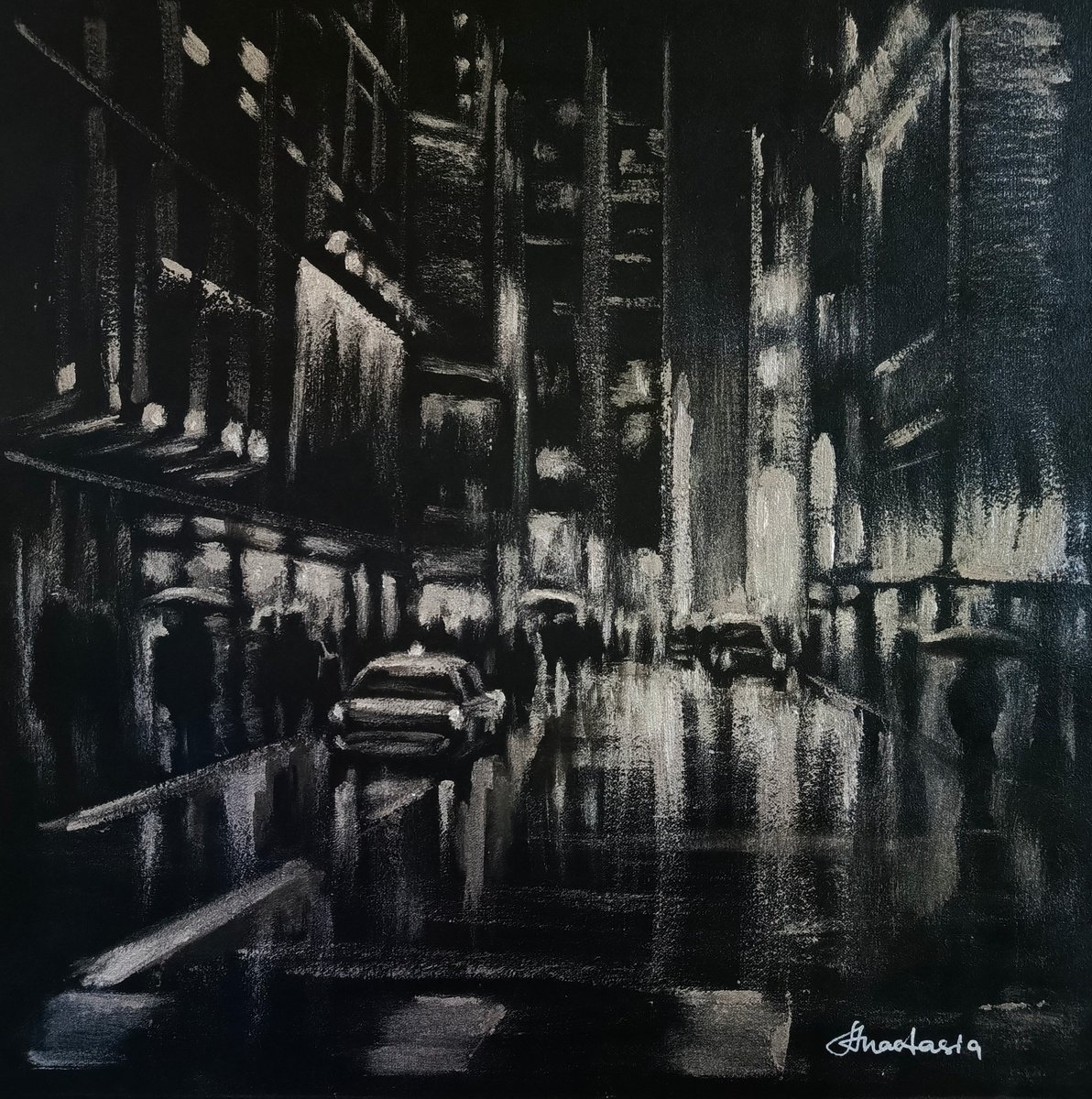 Landscape Night city streets by Anastasia Art Line