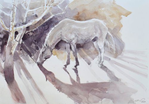Horse in the  light (70x50) by Goran Žigolić Watercolors