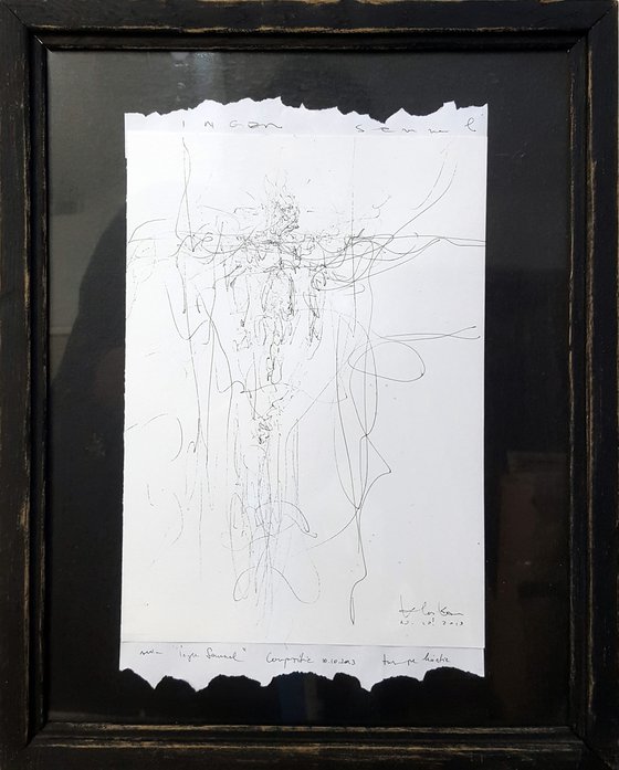 Spontaneous framed ink angel drawing by O KLOSKA