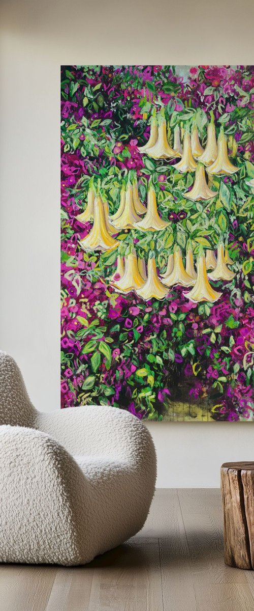 Bellflowers and Bougainvillea by Angie Wright
