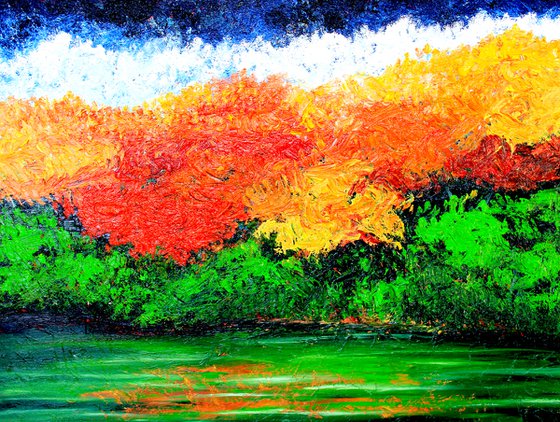 Red green summer oil on canvas, landscape