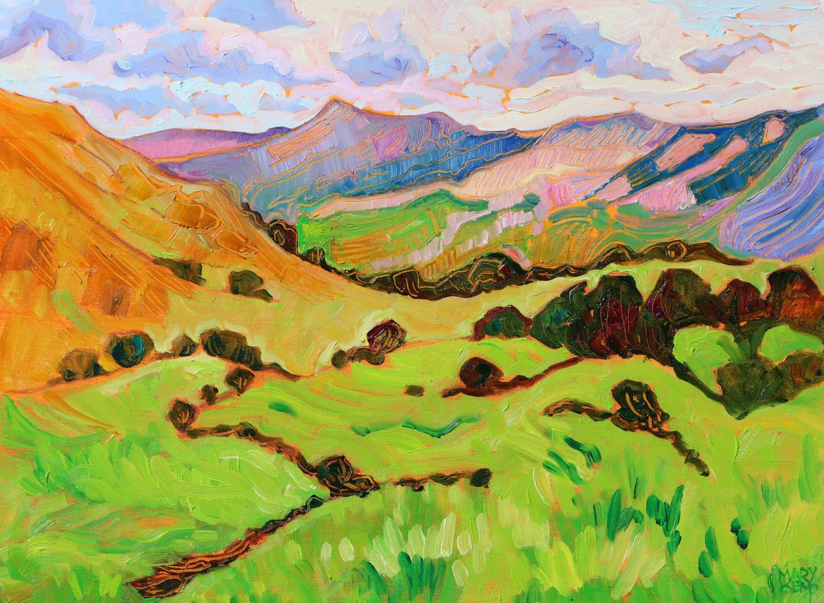 Impressionistic Landscape Oil Painting By Mary Kemp, 16 X 12", Peak District Pasture, Original Artwork