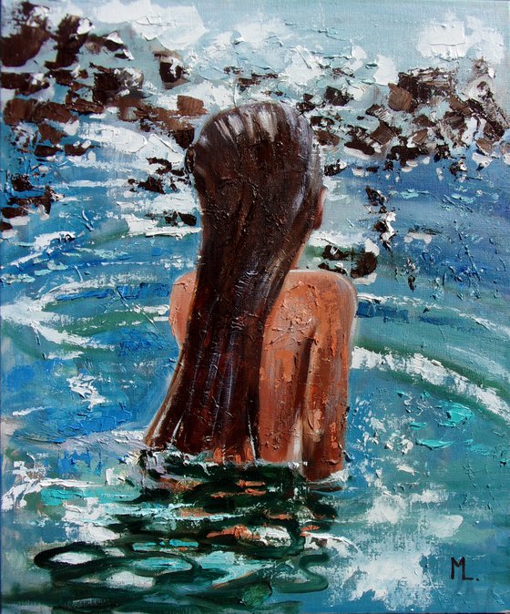 " SUNNY ... " original painting SEA summer GIFT sea swimming