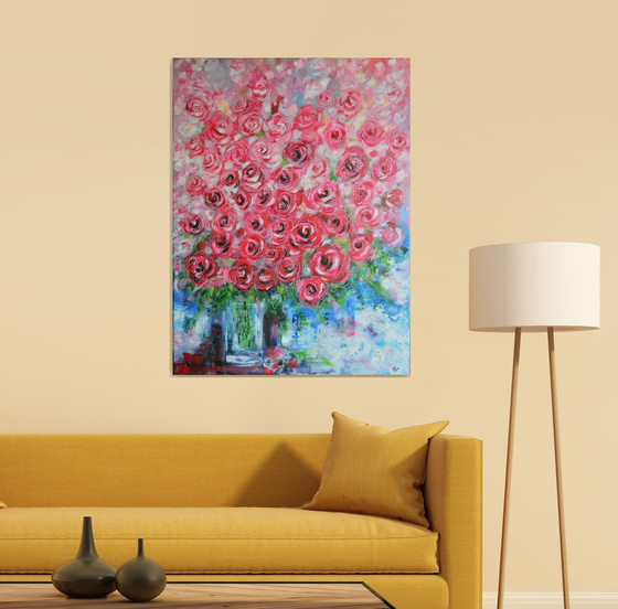 Bouquet of Roses -Large Home Decor Modern abstract flowers