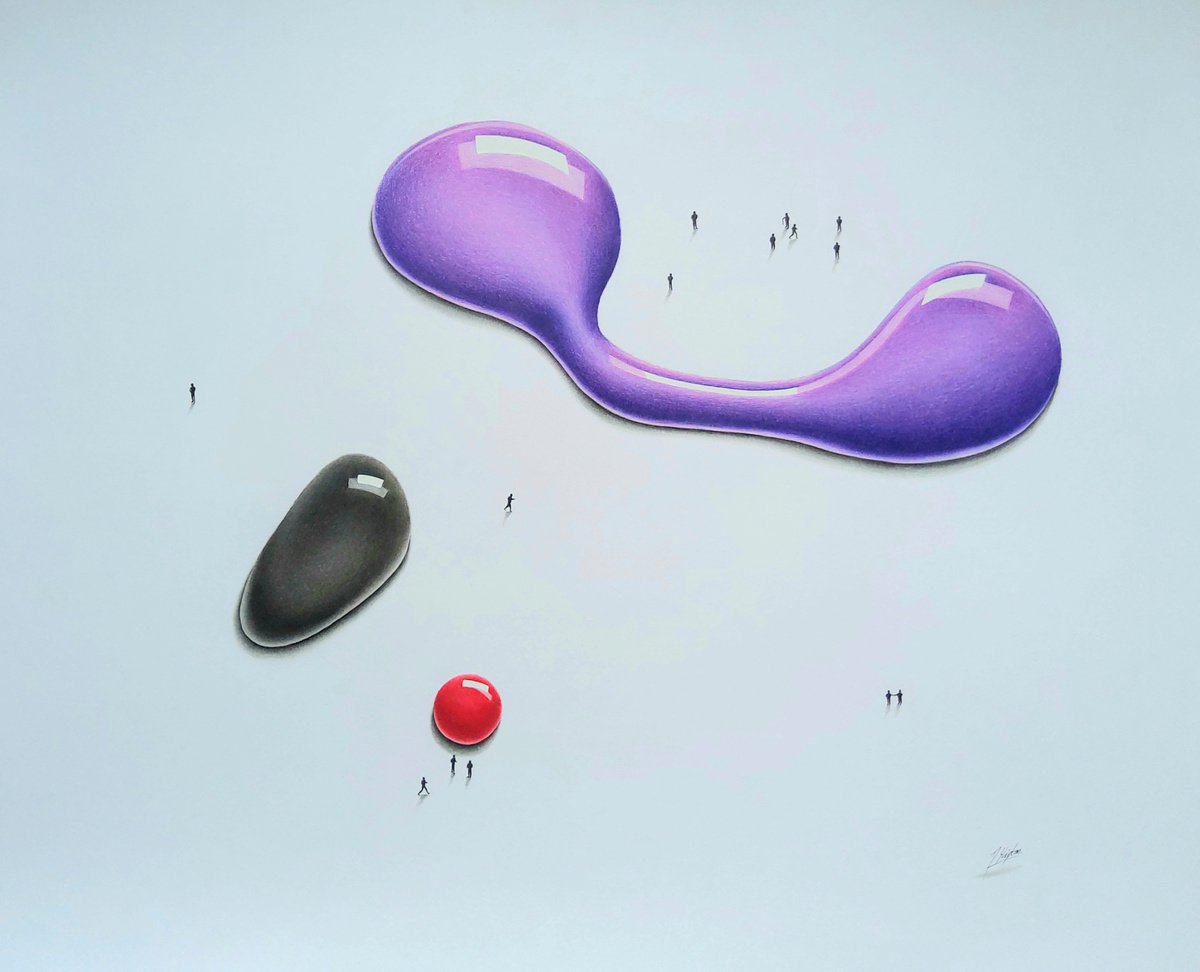 Abstract Pencil Drawing By Daniel Shipton, 20 X 16, Meditative Blobs Of Paint, Original Artwork