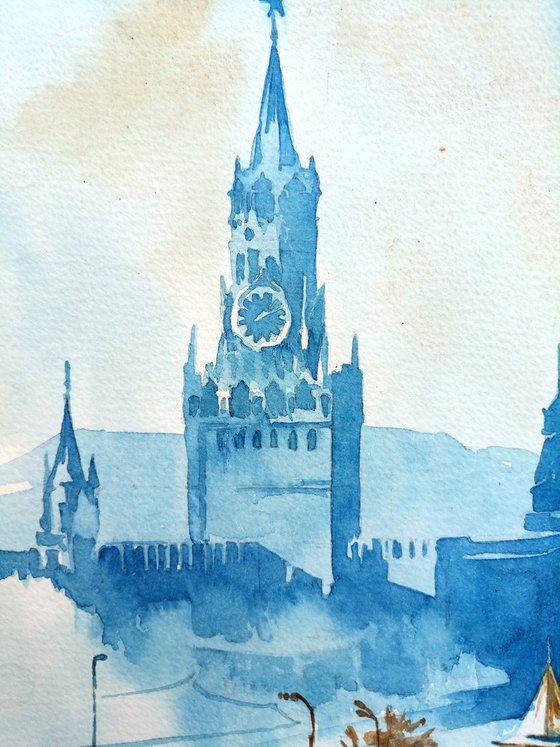 Architectural landscape "Red Square Ensemble in Moscow" original watercolor painting