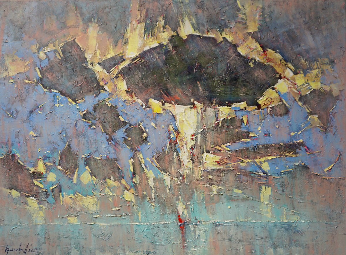 Impressionistic Landscape Oil Painting By Anastasiia Kraineva (Masniuk), 53 X 39, Ray Of Hope, Original Artwork