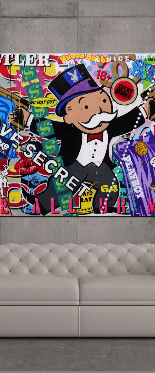 Lucky Strike Monopoly 190cm x 100cm Monopoly Man Textured Urban Pop Art by Franko