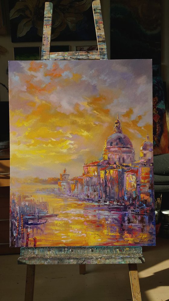 Grand Canal in Venice - large cityscape painting, original Italy landscape, oil