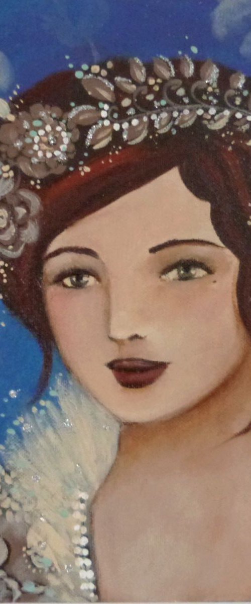 Woman portrait "On an air of Schubert"  30x30cm by Loetitia Pillault