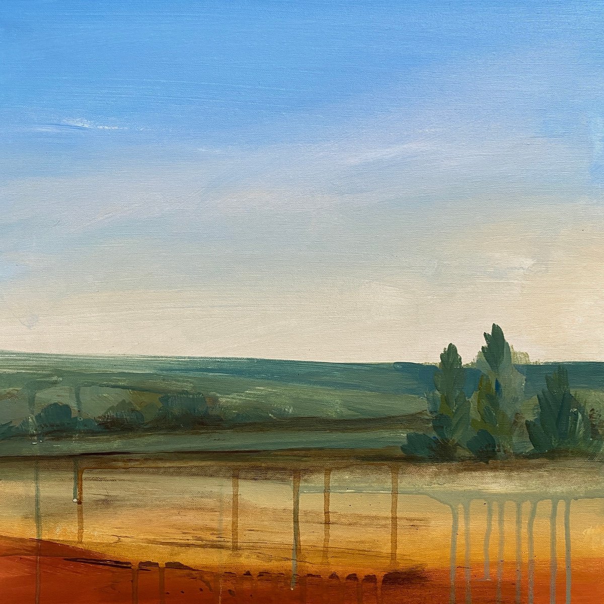 Impressionistic Landscape Acrylic Painting By Helen Mount, 16 X 16, Breathe Slowly/13, Original Artwork