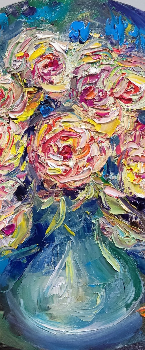 Roses on round canvas by HELINDA (Olga Müller)