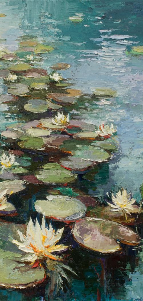 Water lilies Original Oil painting by Anastasiia Valiulina