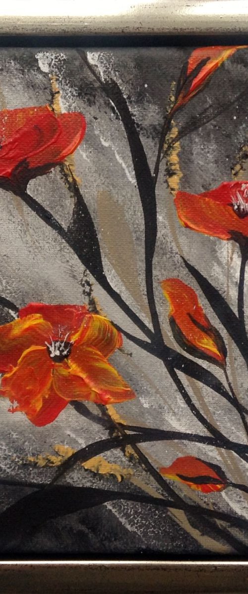 Red Poppies in a Gold Frame by Marja Brown