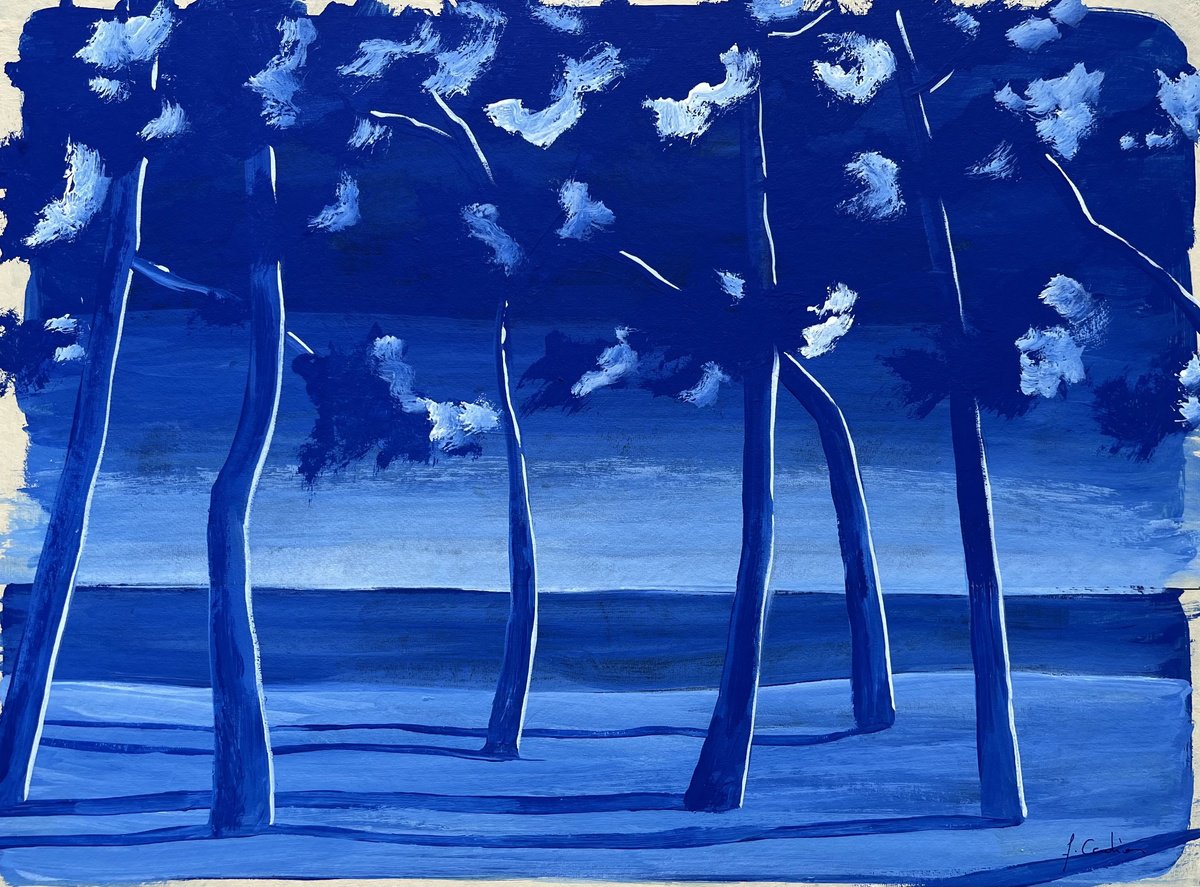 Painting , Cap Coz Gouache Ultramarine By Cadiou Frederic, 17 X 13, Artwork For Sale On Artfinder
