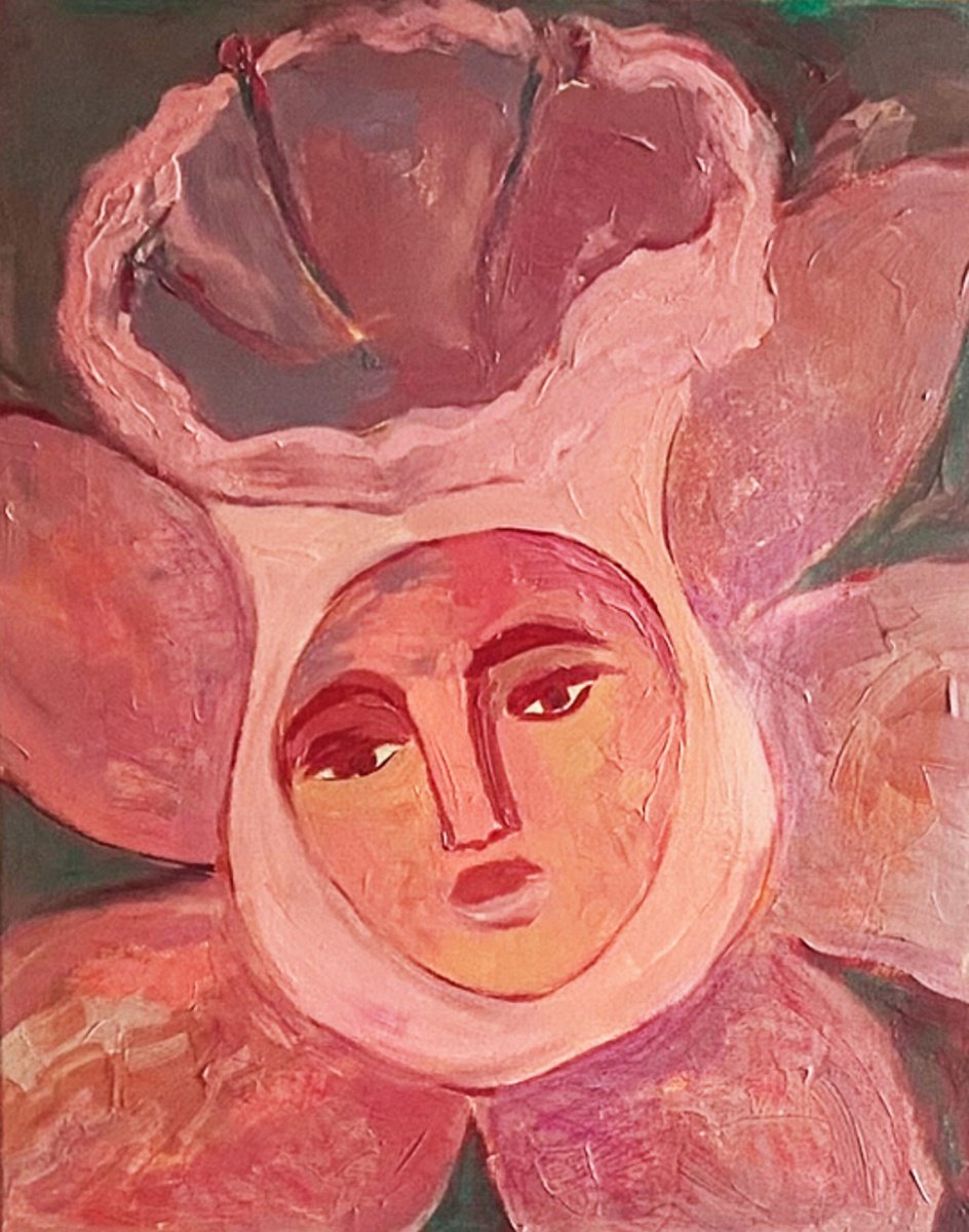 Impressionistic Portrait Acrylic Painting By Dasha Pogodina, 16 X 20, Petal Reflections, Original Artwork