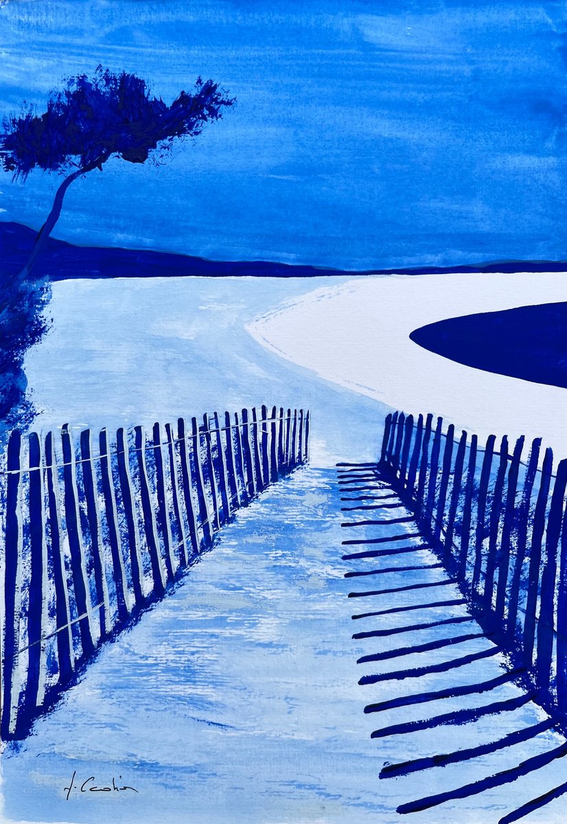 Painting , Ultramarine Beach By Cadiou Frederic, 9 X 13, Artwork For Sale On Artfinder