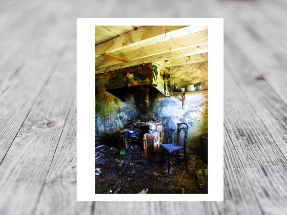 Wooden Hanging Lum, abandoned cottage interior