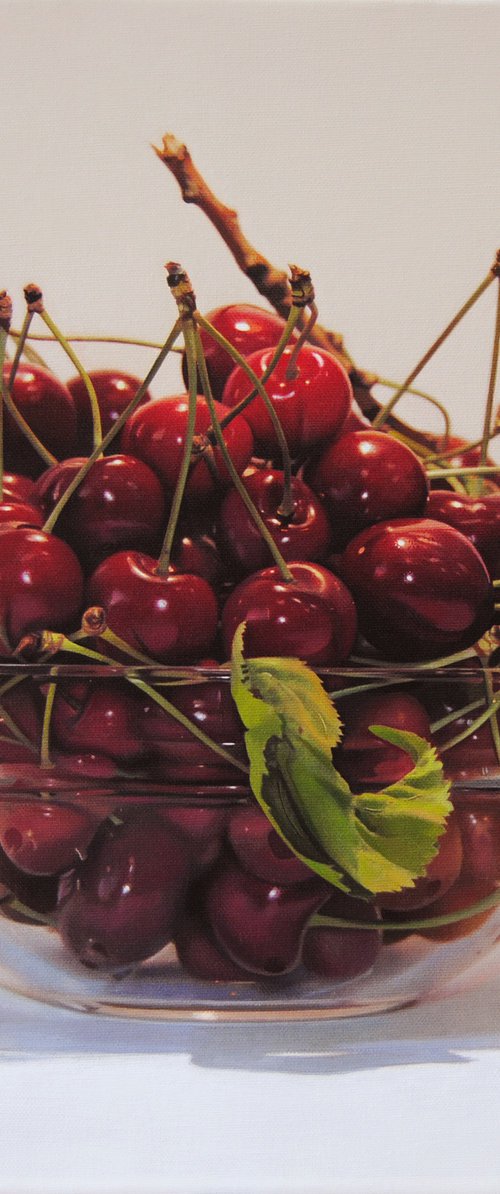 Still life with cherries , Original oil on canvas painting by Valeri Tsvetkov