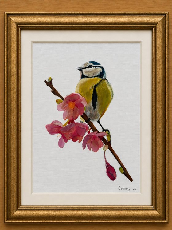Blue tit oil painting
