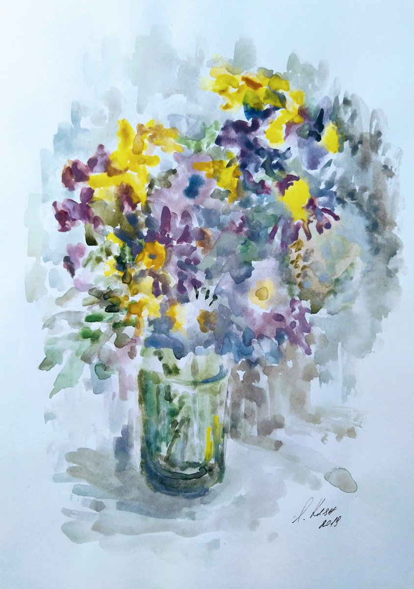Bouquet of wild flowers. Original watercolour painting.