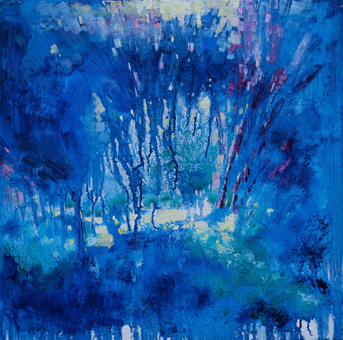 Abstract Oil Painting By Olha Laptieva, 20 X 20", Mysterious Forest, Original Artwork