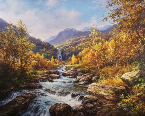 River's journey in the autumn mountains by Viktar Yushkevich YUVART