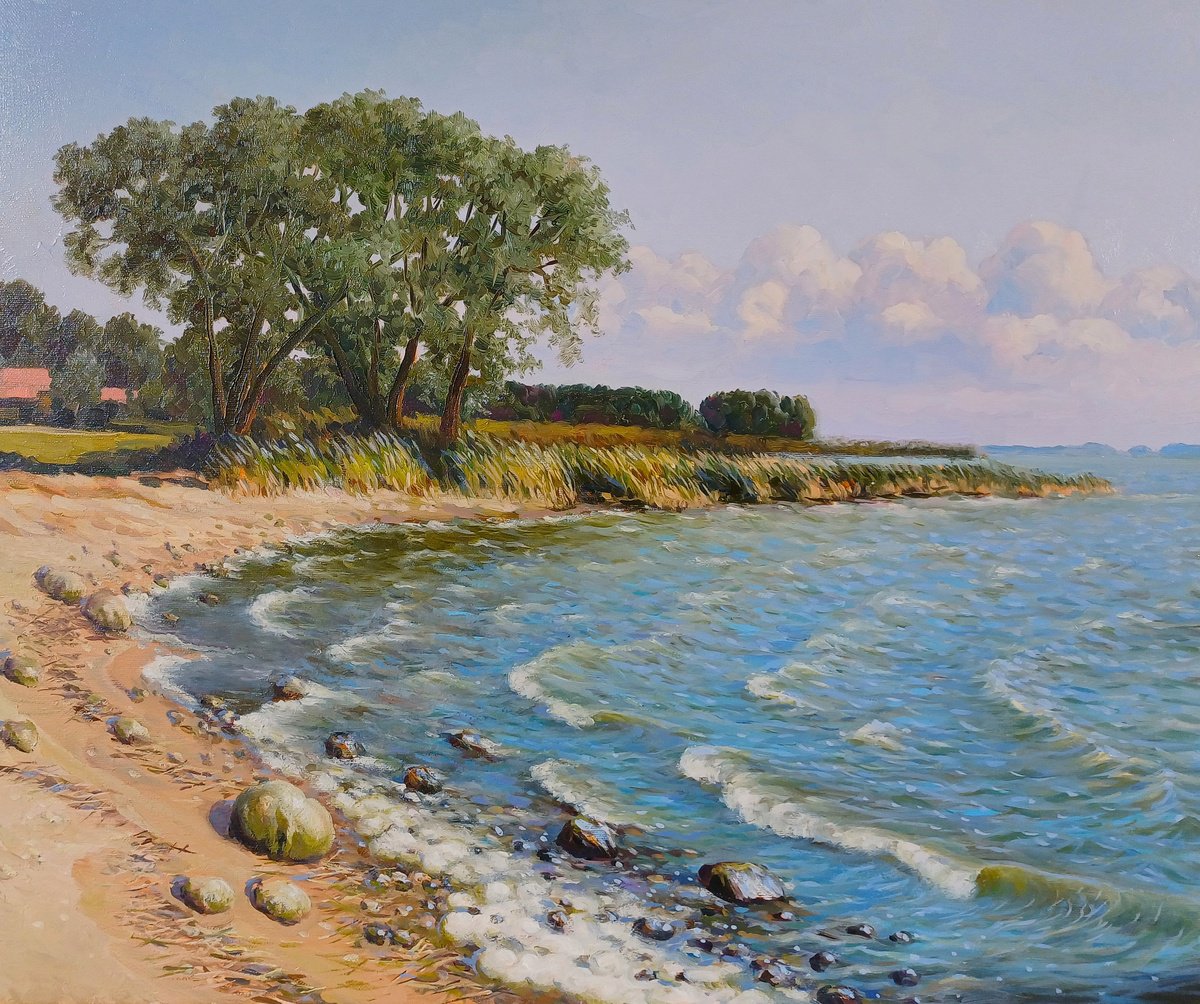 Photorealistic Landscape Oil Painting By Valentinas Yla, 28 X 24", Windy Day, Original Artwork