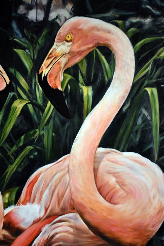 Original oil painting with a pair of flamingos 130 * 100 cm