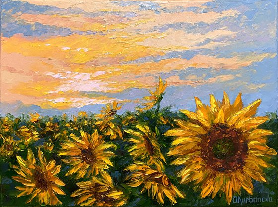 Sunflowers at sunset