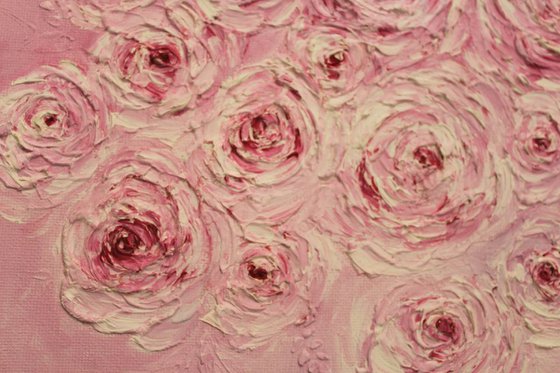 "Love" - Pink roses - floral oil painting - textured art -still life - floral art
