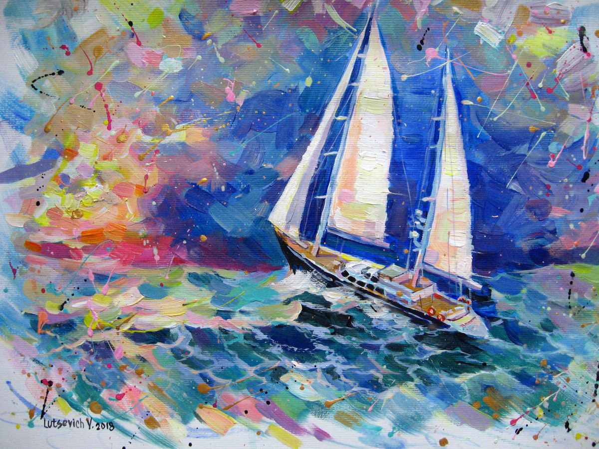 Yacht in the sea by Vladimir Lutsevich