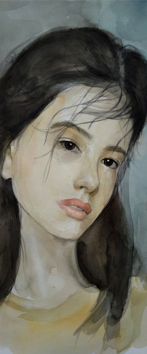 Watercolor portrait - Lisa(29x38cm, watercolor, paper) by Kamsar Ohanyan