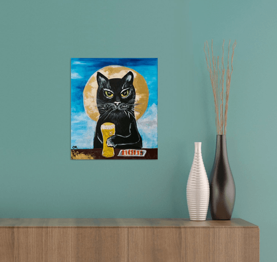 Evening Cat. Beer time. Lucky cat brings positive emotions in your life.