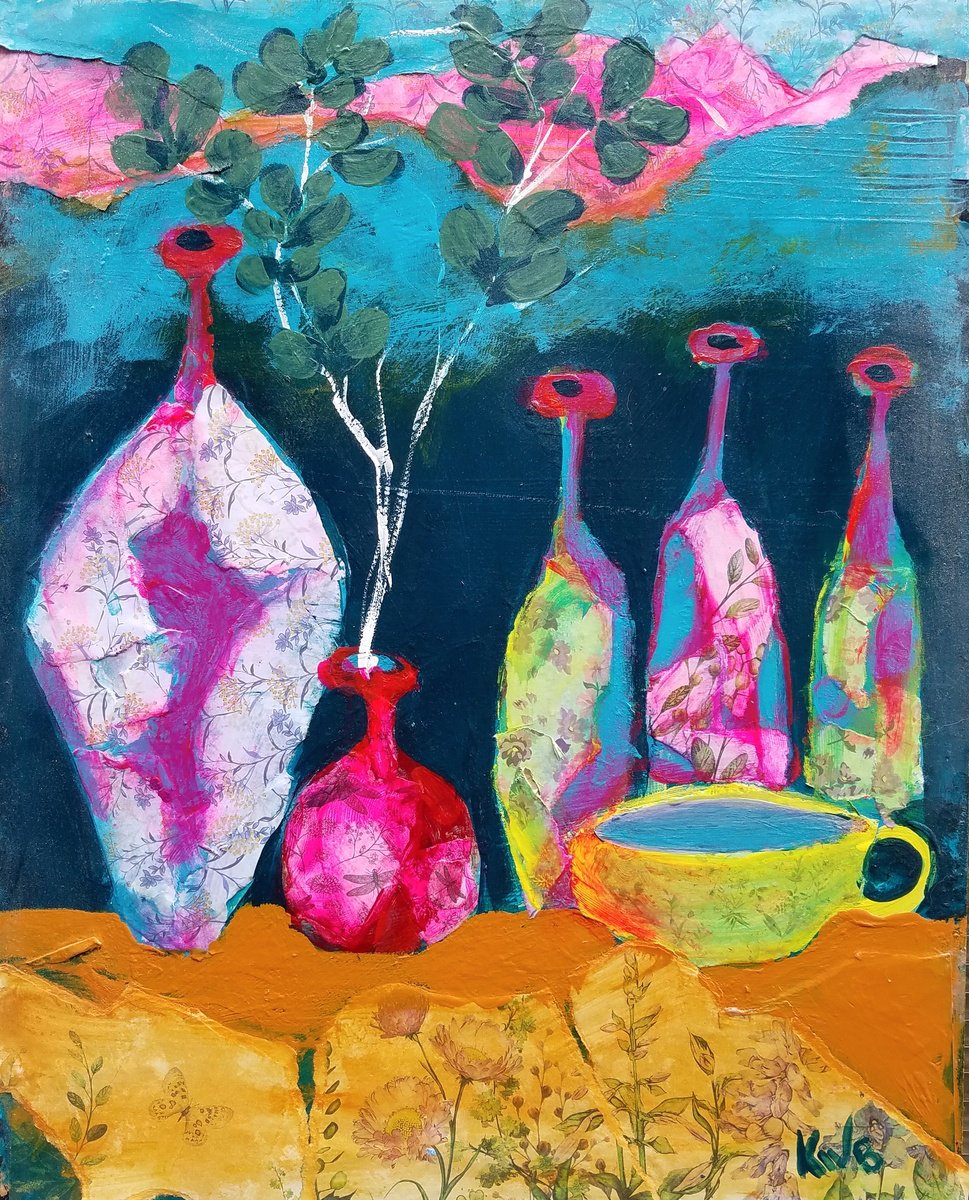 Naive Still Life Painting By Kevin Blake, 12 X 16", Tea For One, Original Artwork