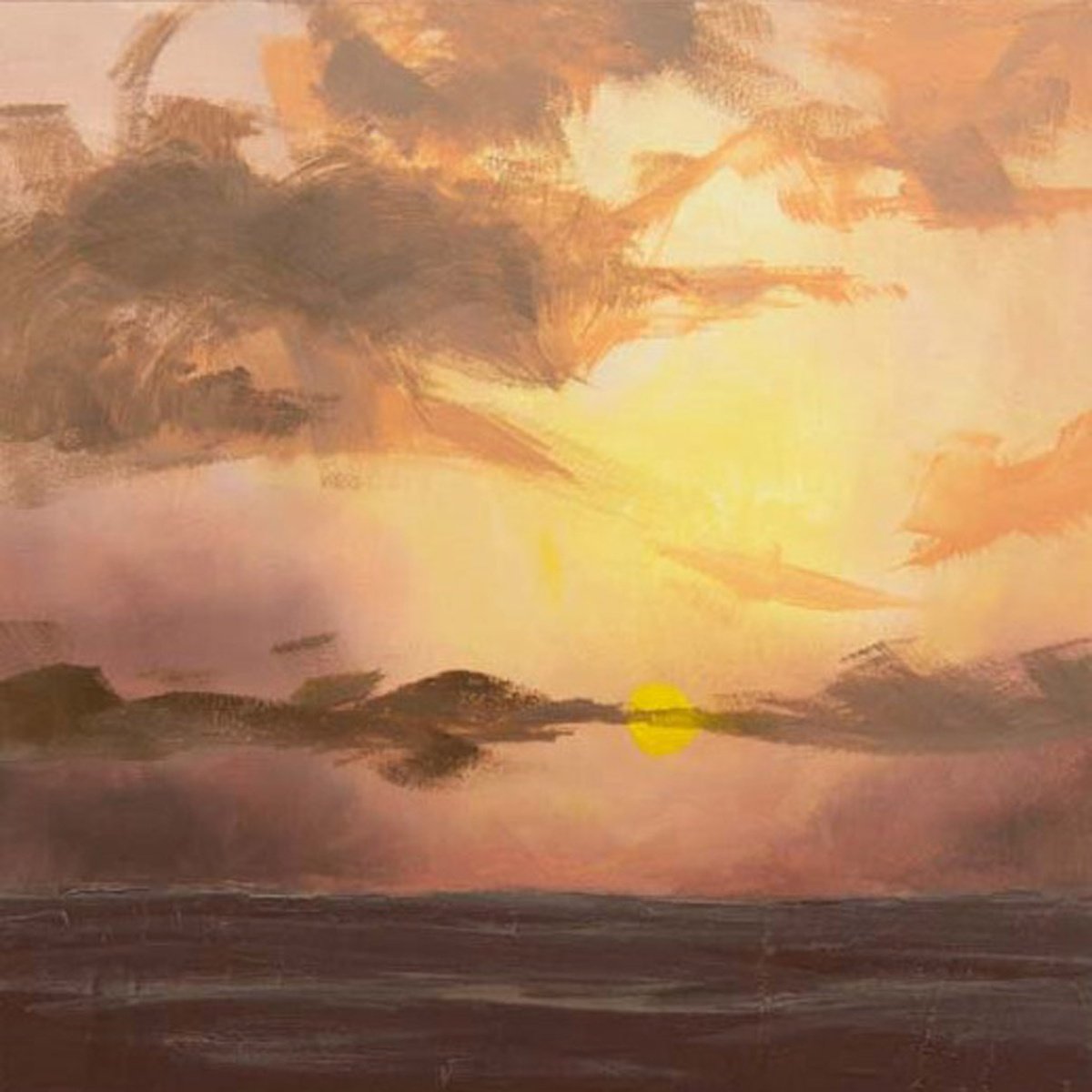 Impressionistic Landscape Oil Painting By Hal Bohner, 8 X 8, There Goes The Sun, Original Artwork