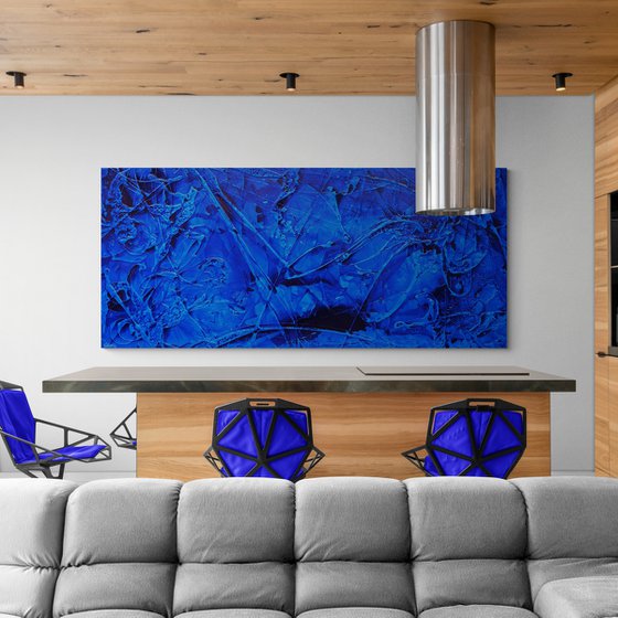 Inked Euphoria 270cm x 120cm Blue Textured Abstract Art