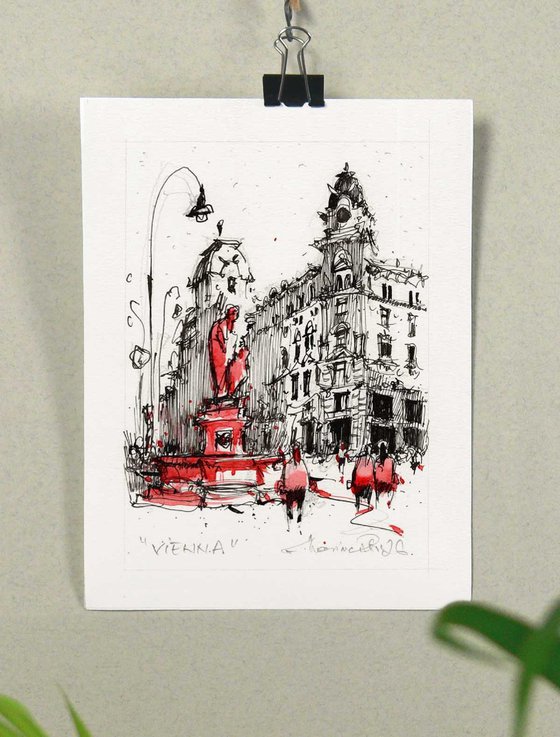 Vienna city center ink drawing.