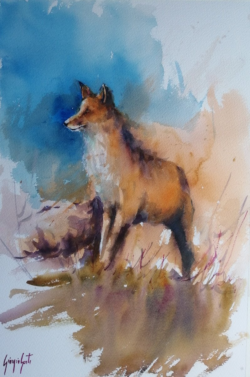 Impressionistic Watercolour , Fox 10 By Giorgio Gosti, 14 X 21, Artwork For Sale On Artfinder