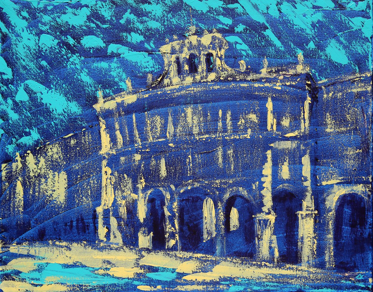 Art painting of the Plaza Mayor of Salamanca city, Spain by Denis Kuvayev