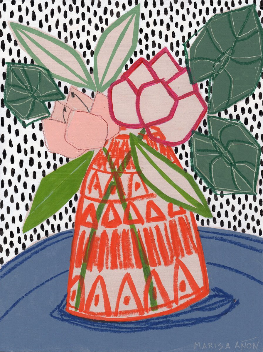 Impressionistic Still Life Acrylic Painting By Marisa Anon, 13 X 17", Summer Flowers 4, Original Artwork