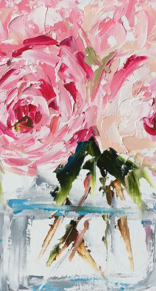 Vase of Peonies  11"x4" by Emma Bell