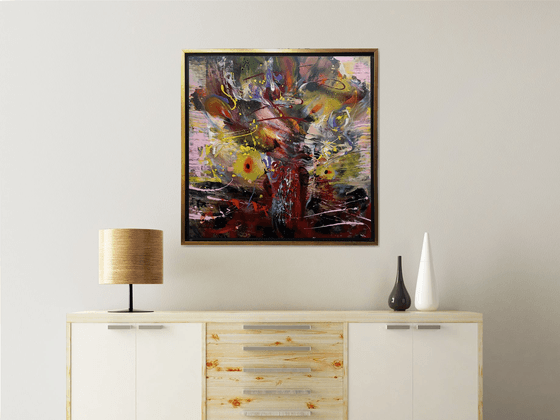 Framed autumn gestural action painting melancholia still life by O KLOSKA