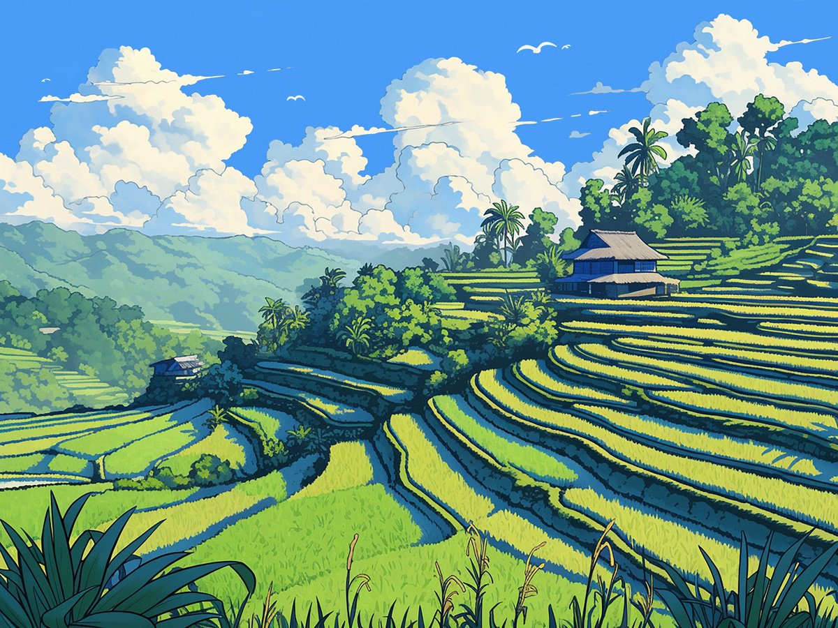 Urban And Pop Acrylic Painting , Rice Terraces By Kosta Morr, 31 X 24, Artwork For Sale On Artfinder