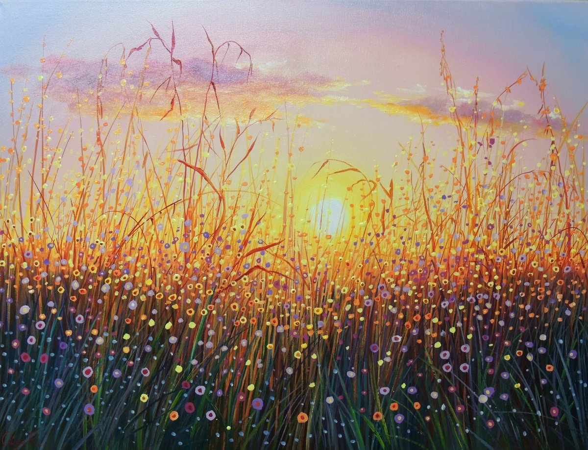 Impressionistic Botanical Oil Painting By Olga Riabchuk, 31 X 24", Under The Rays Of The Sun, Original Artwork